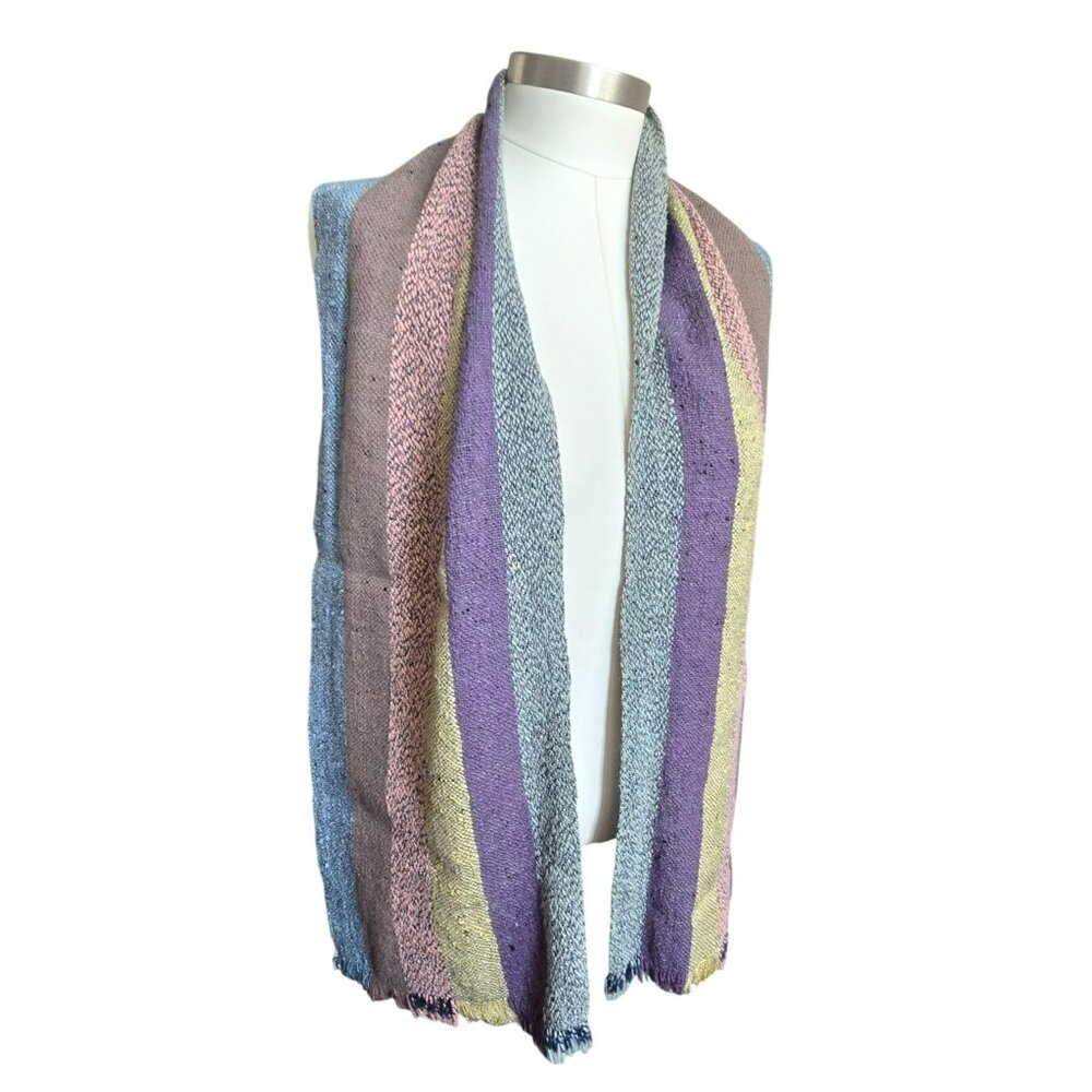 Woven Striped Scarf Grey Brown Peach Purple Blue 68 Inches CM2004
